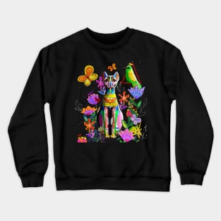 Egyptian  Cat in Multicolor Acrylic Folk Art Crewneck Sweatshirt